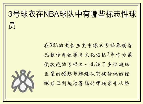 3号球衣在NBA球队中有哪些标志性球员